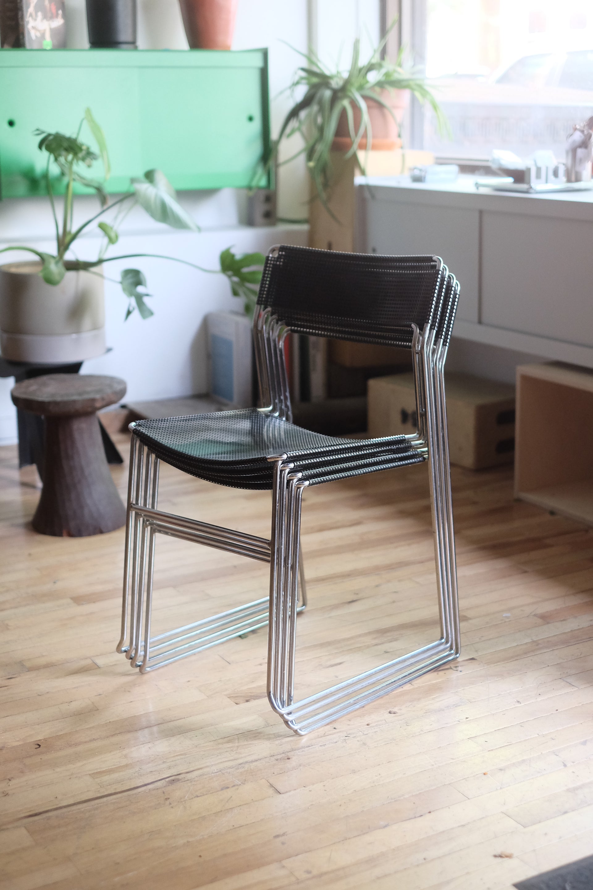 Perforated Chrome & Steel Chairs by Niels Jorgen Haugesen for Magis