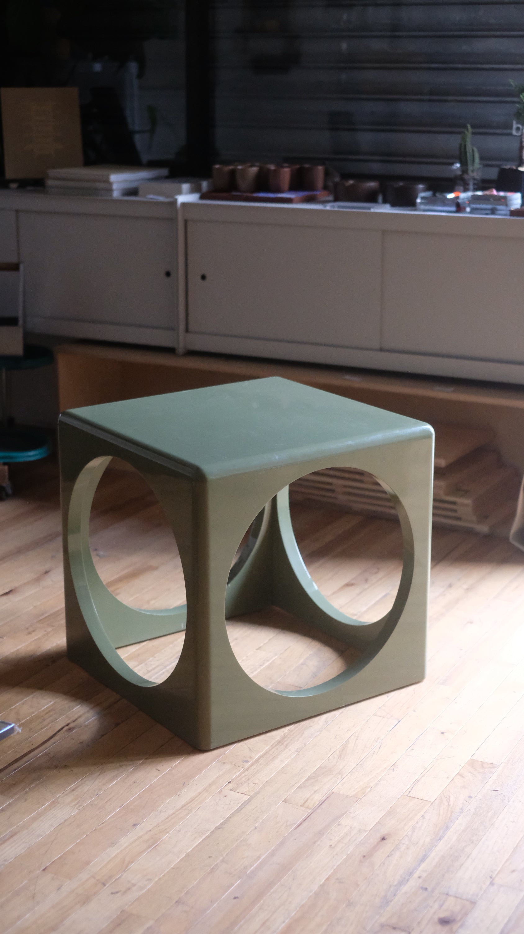 Lacquered Circular Cutout Side Table