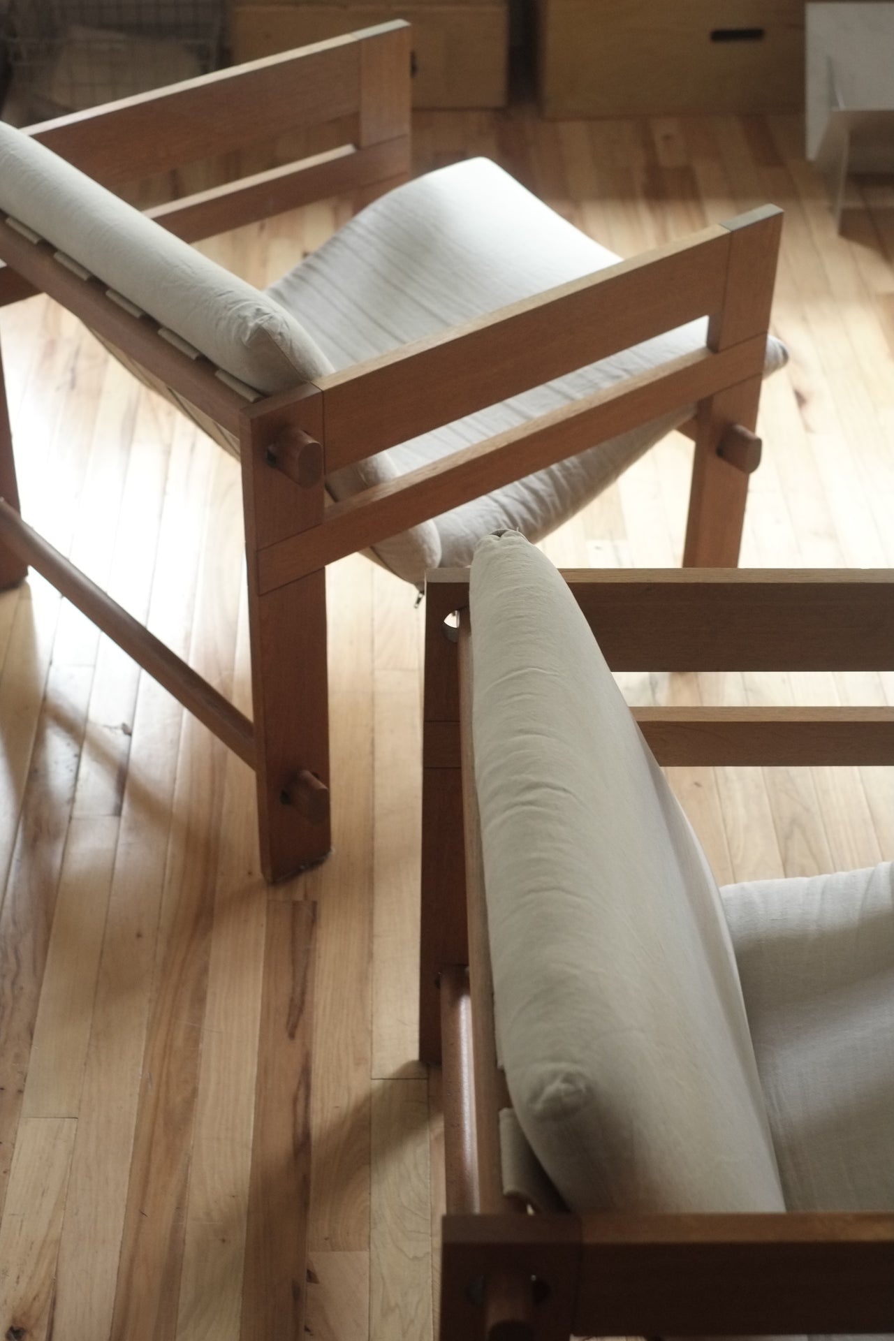 Linen & wood lounge chairs