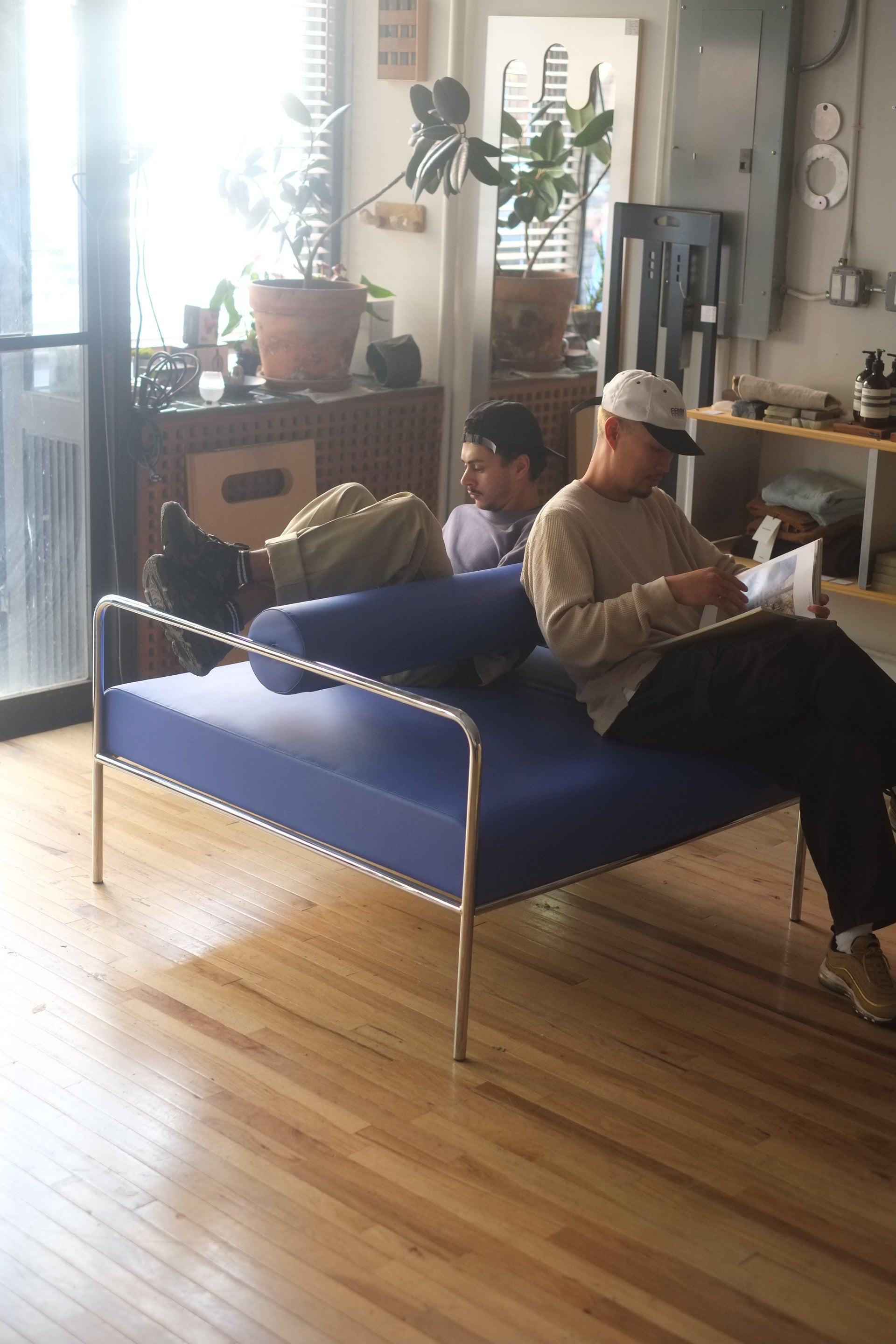 RENT: Blue Chrome Vinyl Shiro Chair