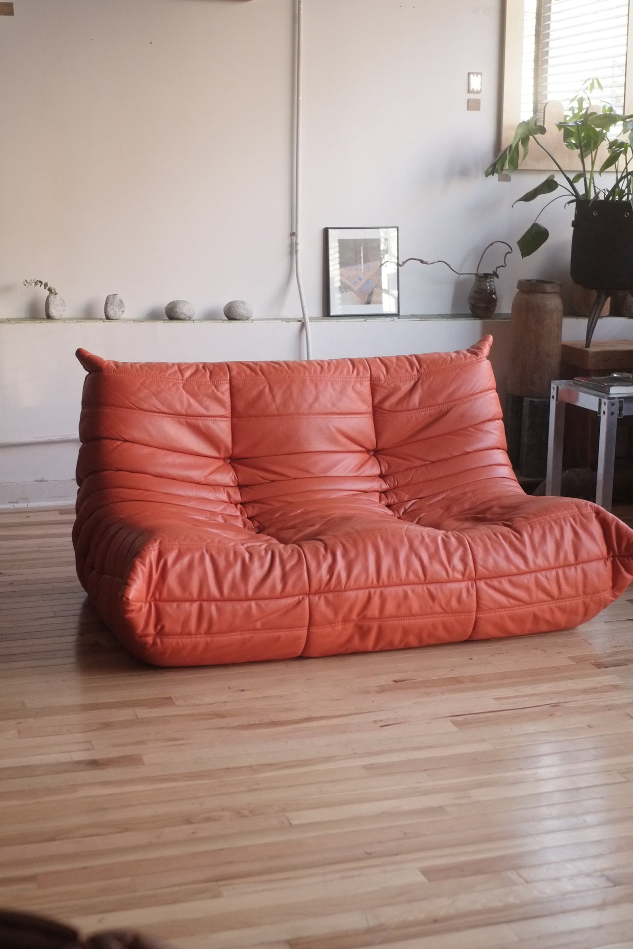 RENT: 2 Seater Togo Sofa (Orange Leather)