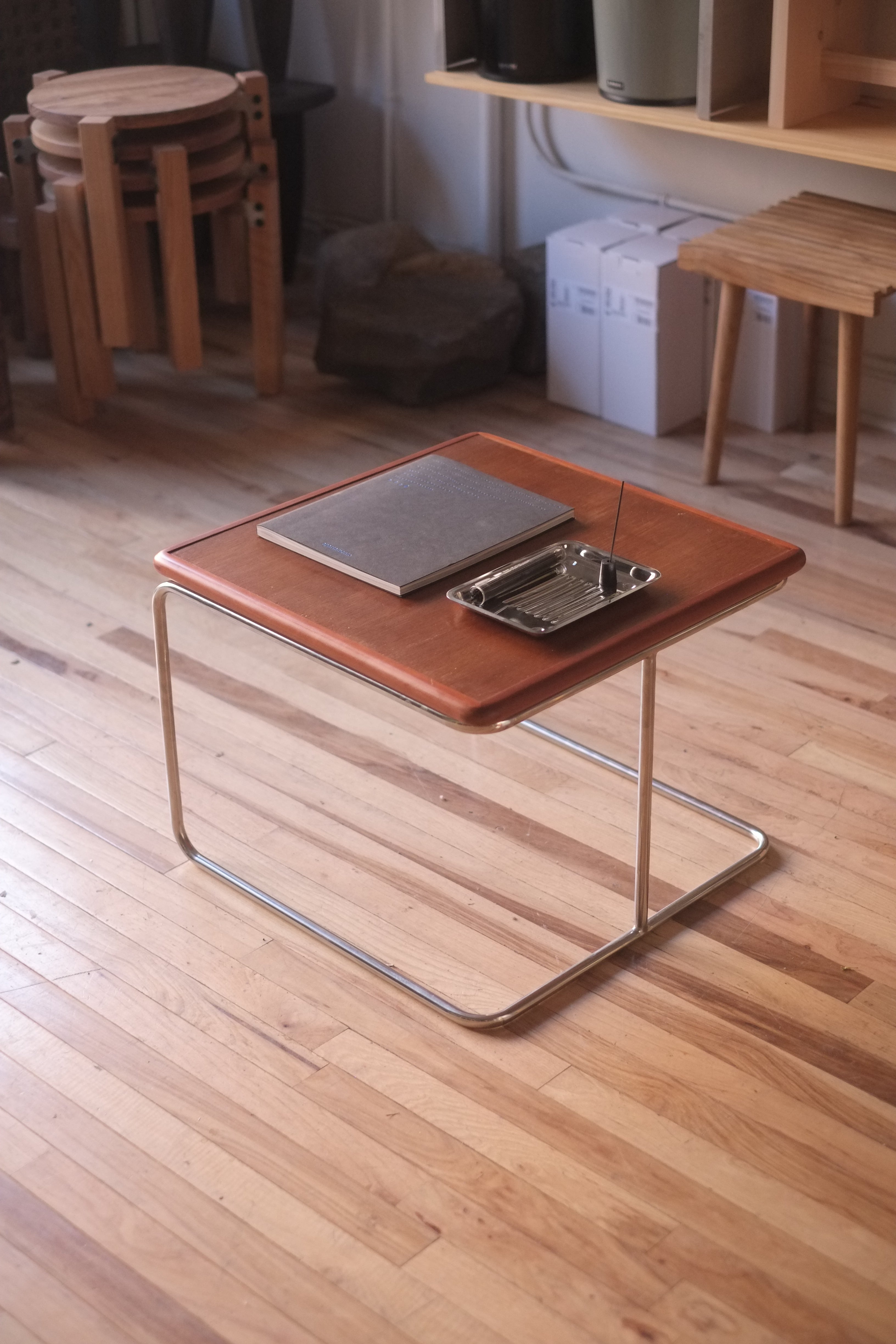 Wood and chrome side table deals