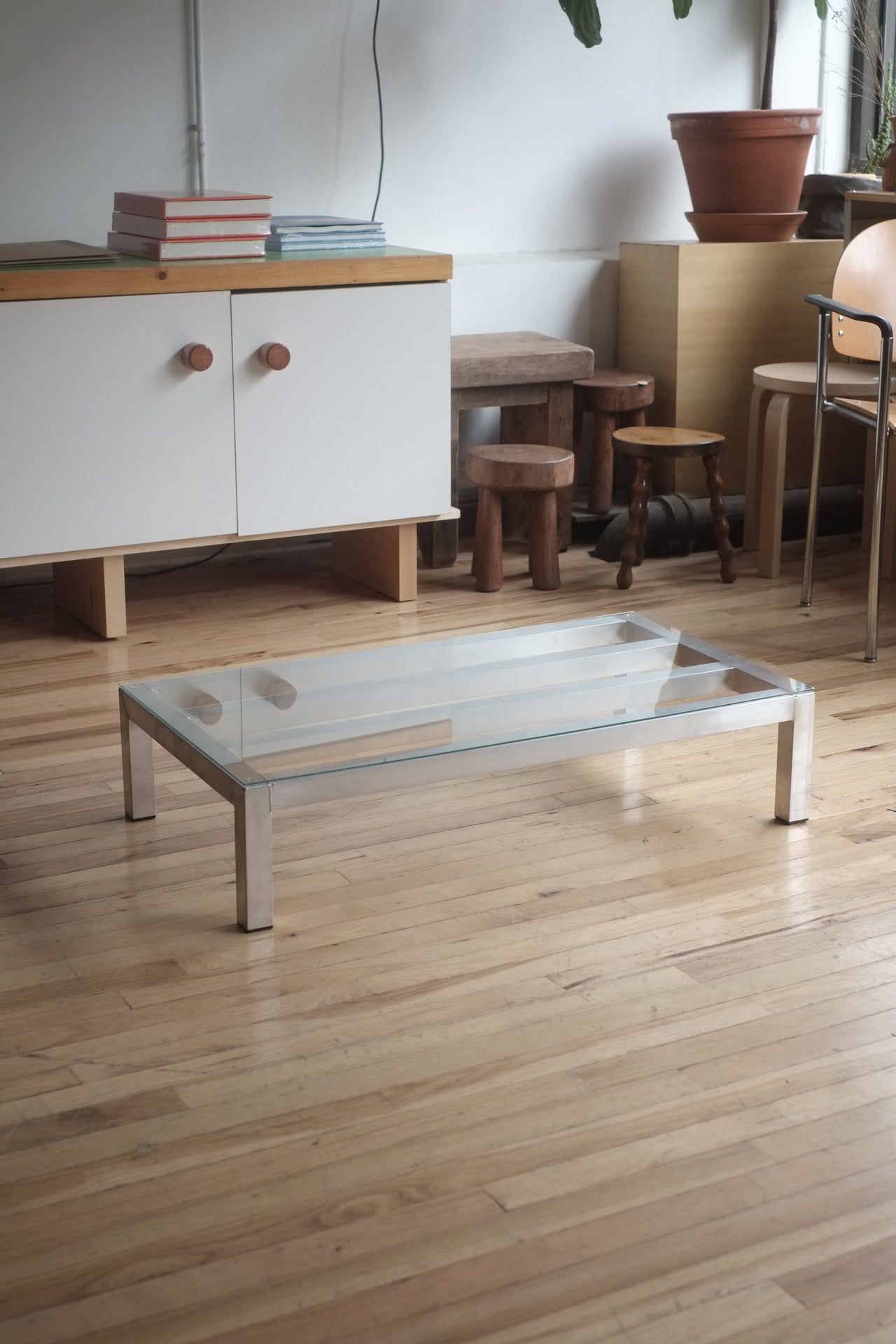 Aluminum & glass Low coffee table