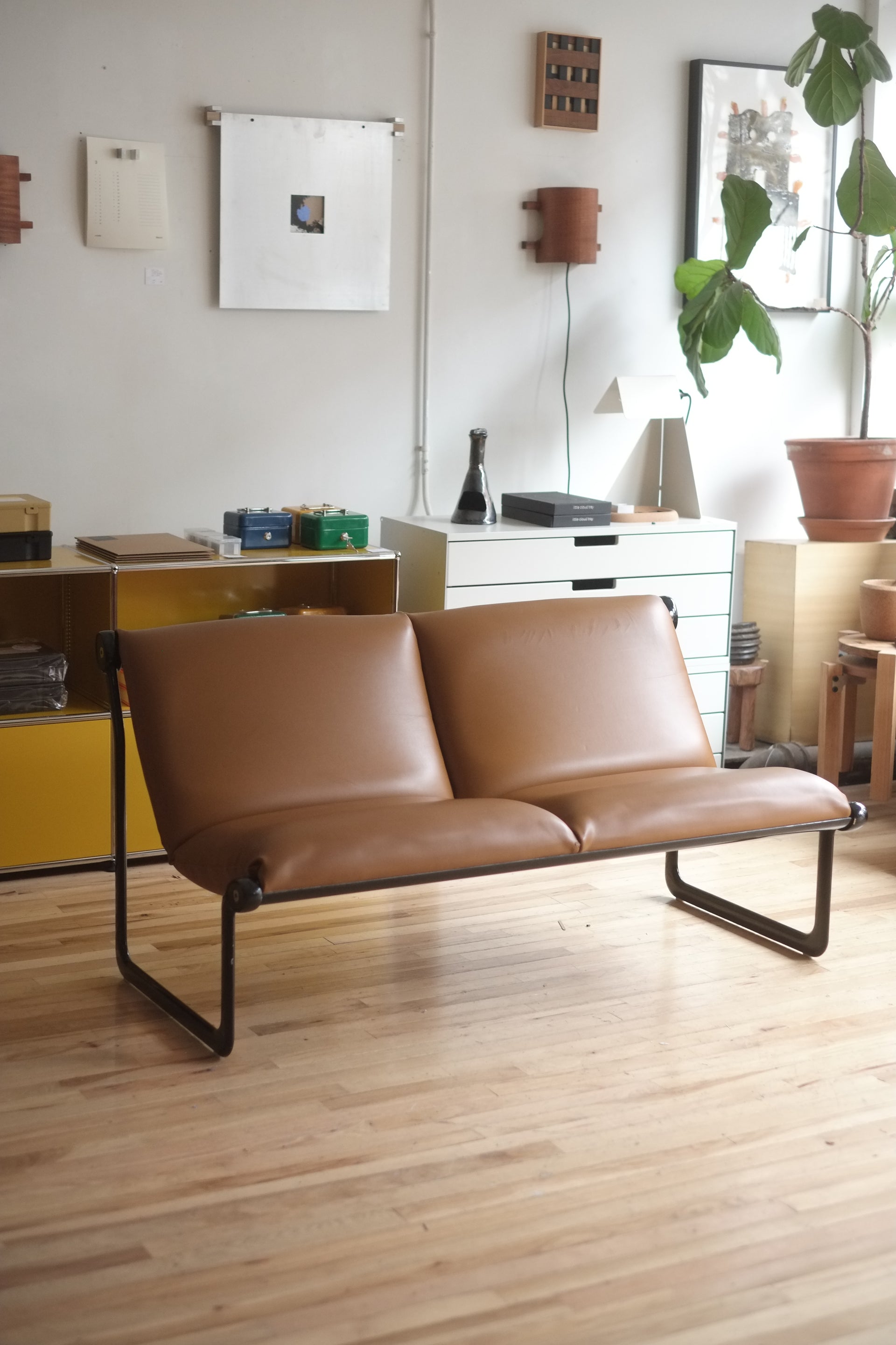 Knoll Aluminum Sling Sofa by Bruce Hannah and Andrew Morrison in Leather