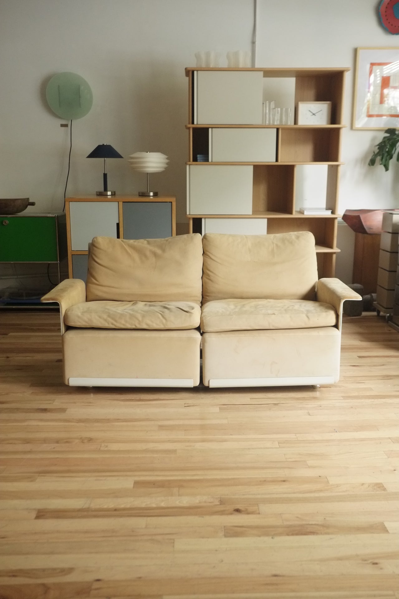 620 Program 2-Seater in tan Suede by Dieter Rams for Vitsœ