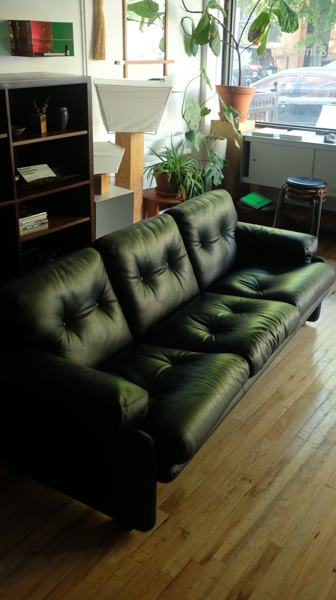 "Coronado" Black Leather Sofa by Tobia Scarpa for B&B Iitalia