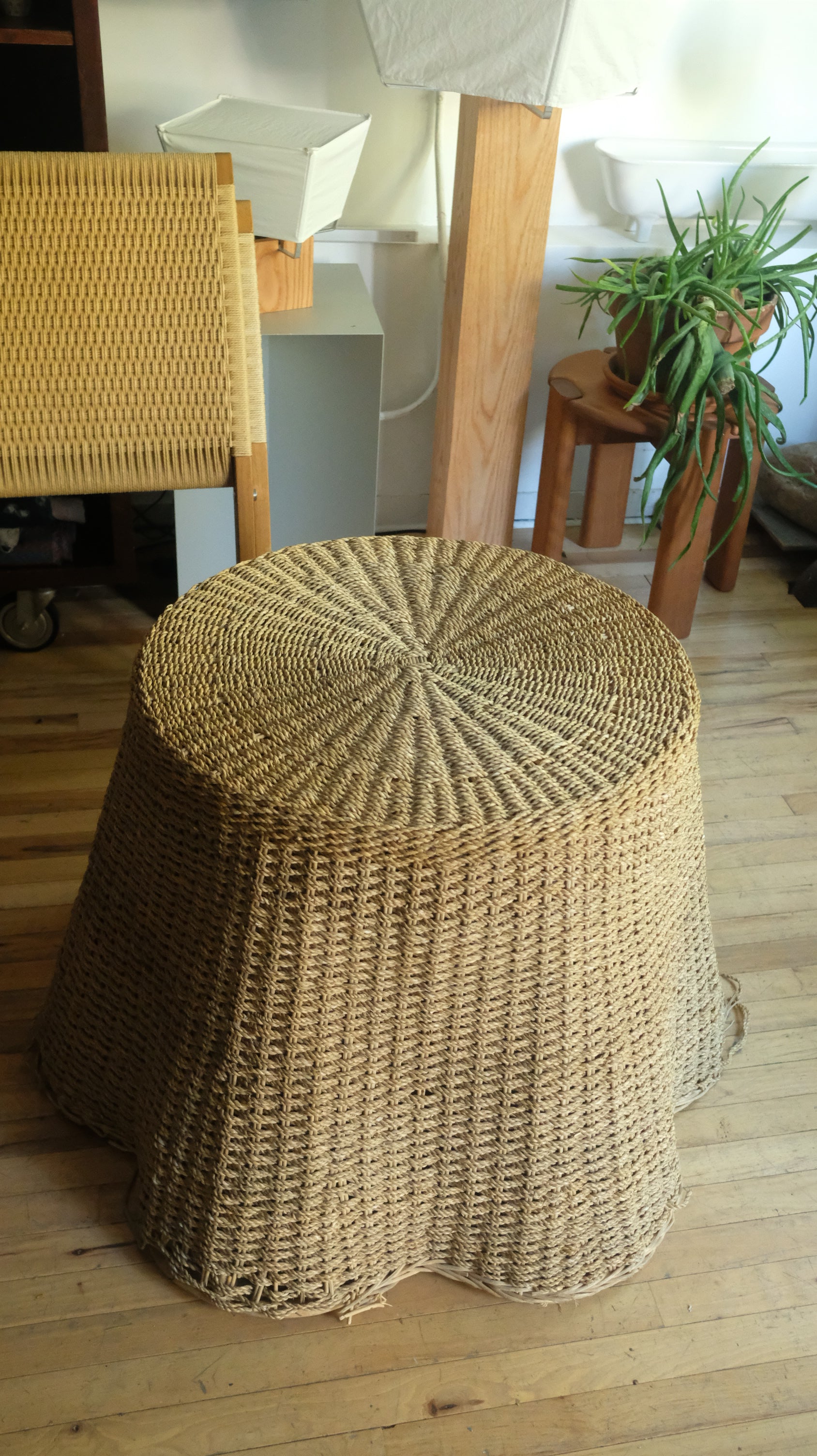 Trompe L'oeil Draped Wicker Side Table - lichennyc