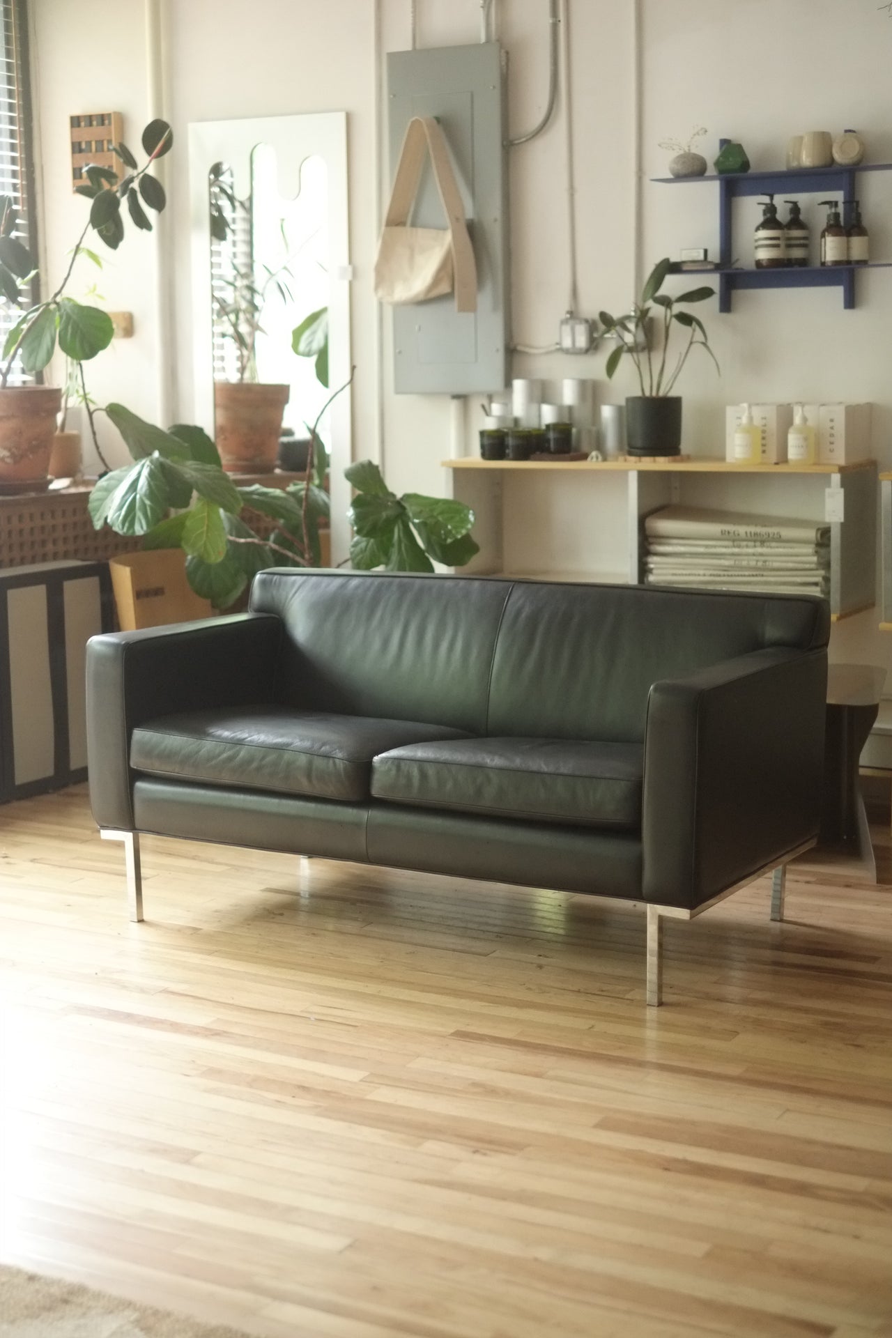 Theatre Sofa in Black Leather by DWR