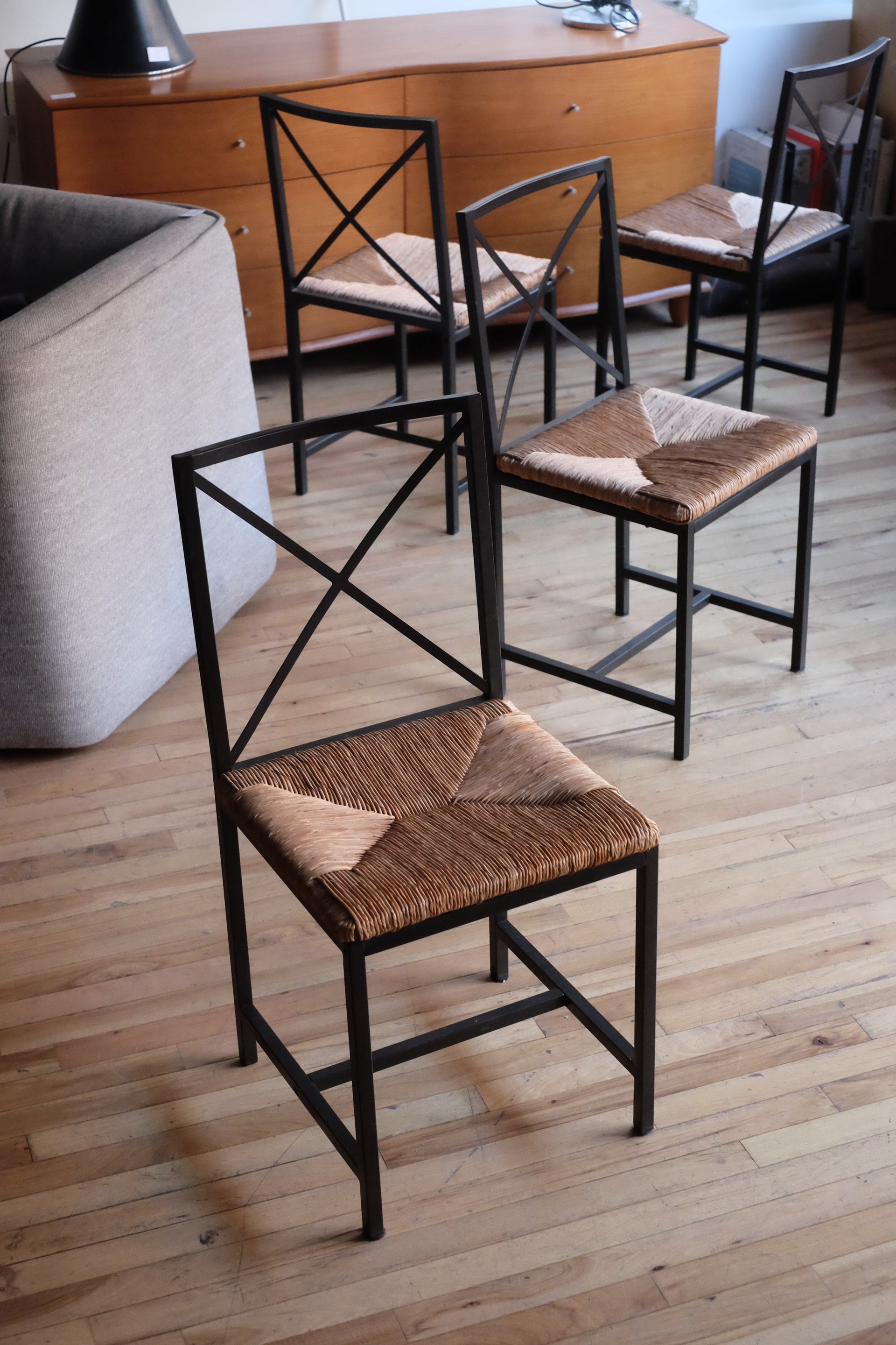 Metal and Rope Cord Dining Chairs (Set of 4)