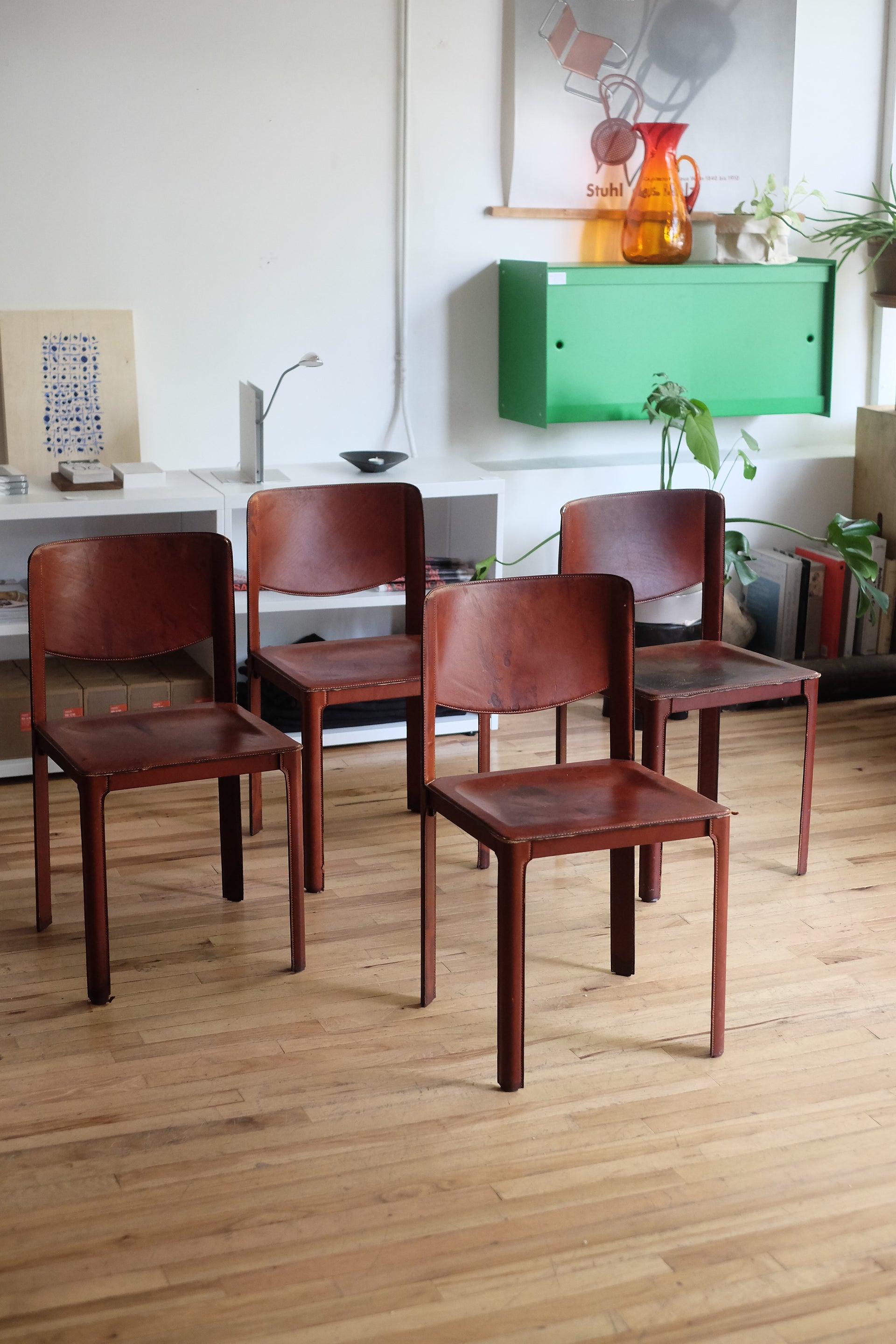 Leather Dining Chairs by Tito Agnoli for Matteo Grassi (Set of 4)