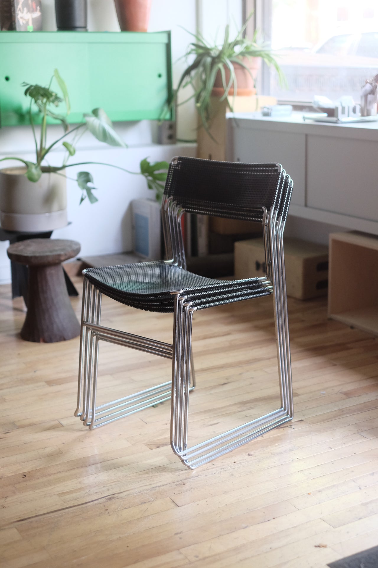 Perforated Chrome & Steel Chairs by Niels Jorgen Haugesen for Magis