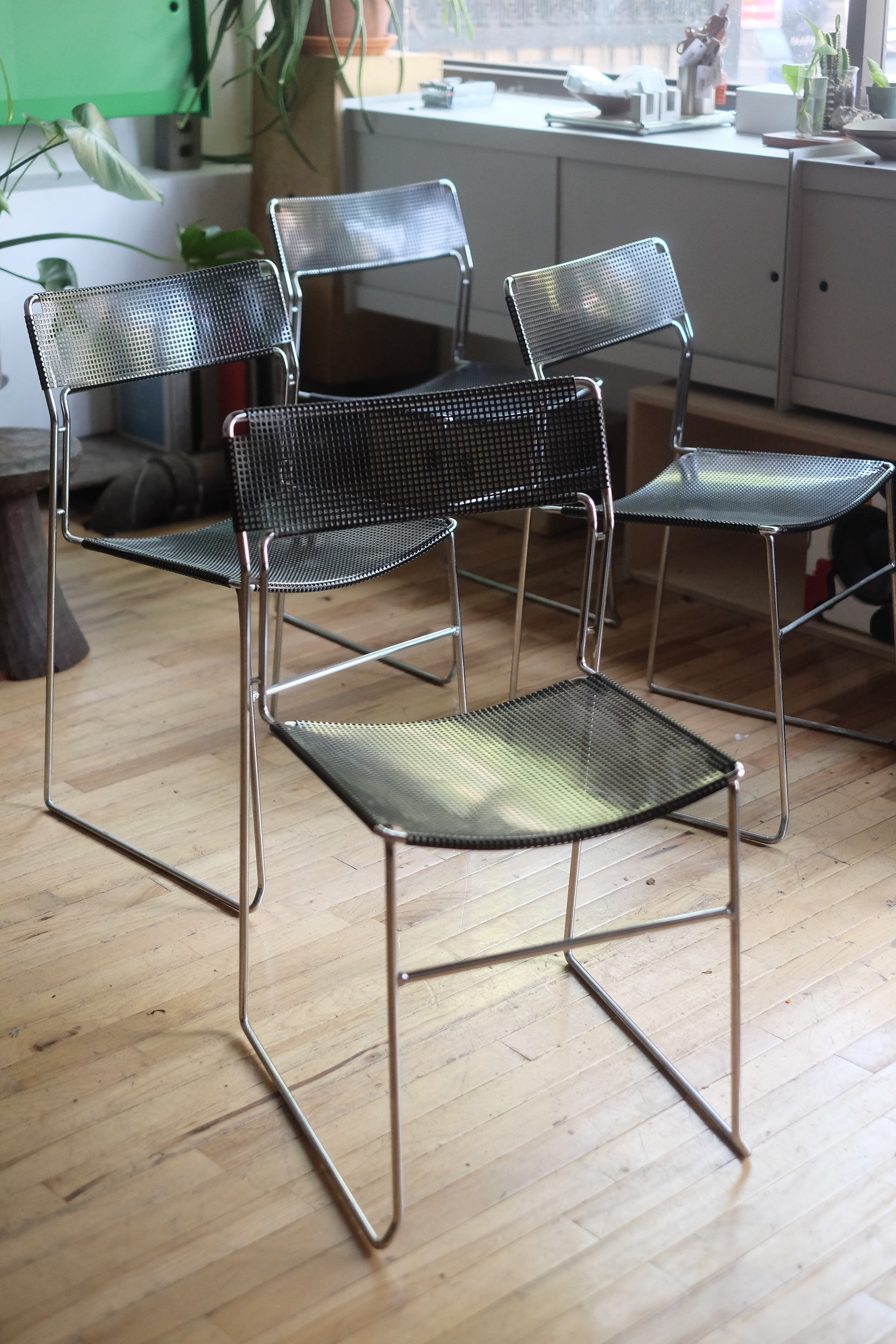 Perforated Chrome & Steel Chairs by Niels Jorgen Haugesen for Magis (Set of 4)