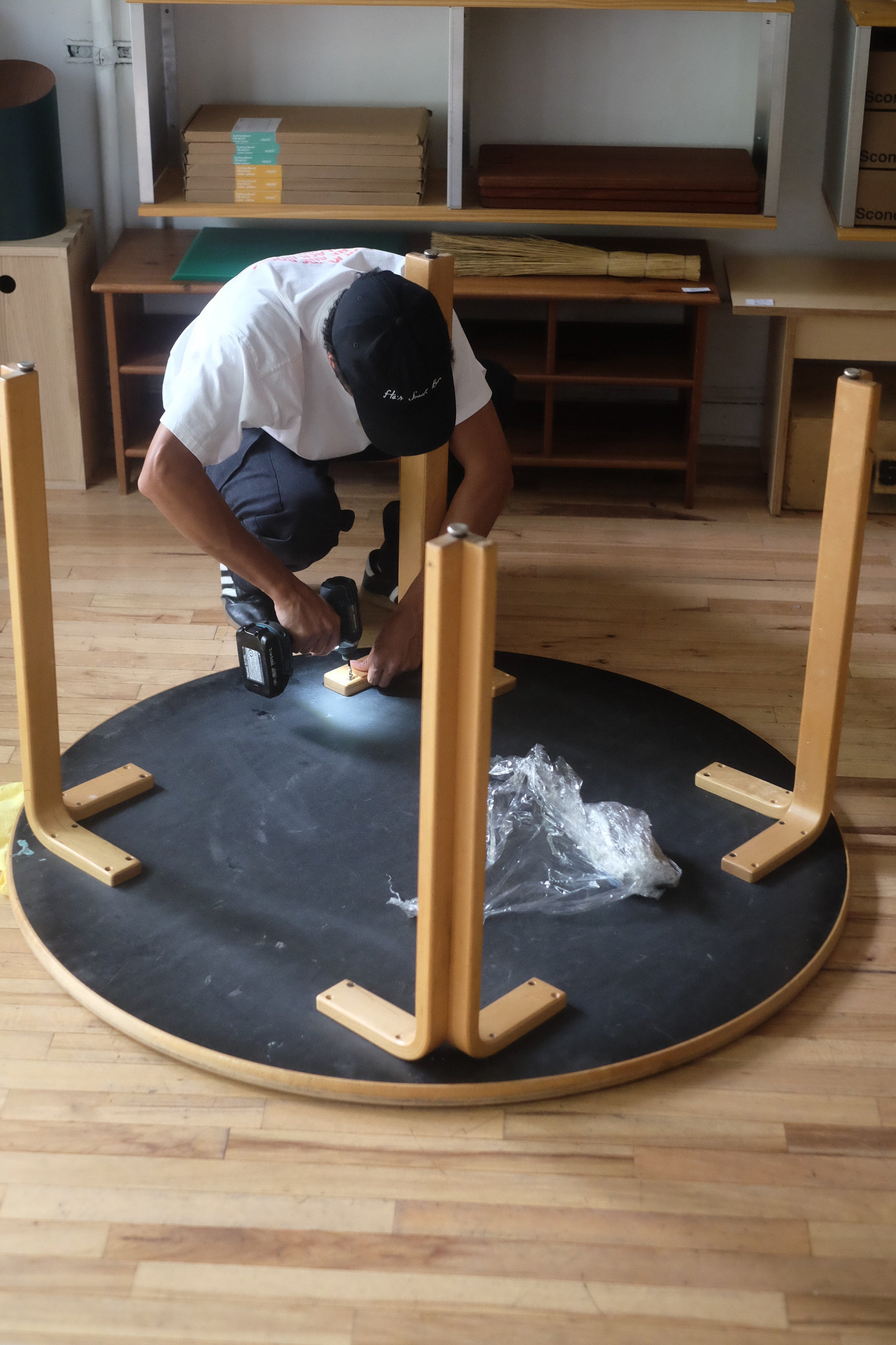 Danish Beechwood Round Table by Rud Thyegesen and Johnny Sorensen for Magnus Olesen