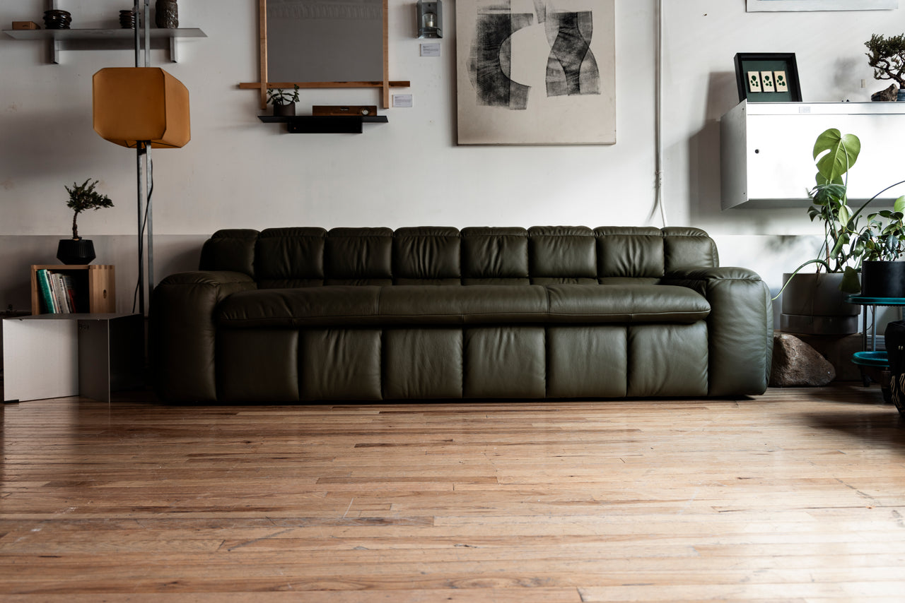 3-Seater ZE SOFA BY LICHEN NYC FOR KARIMOKU (Olive leather)