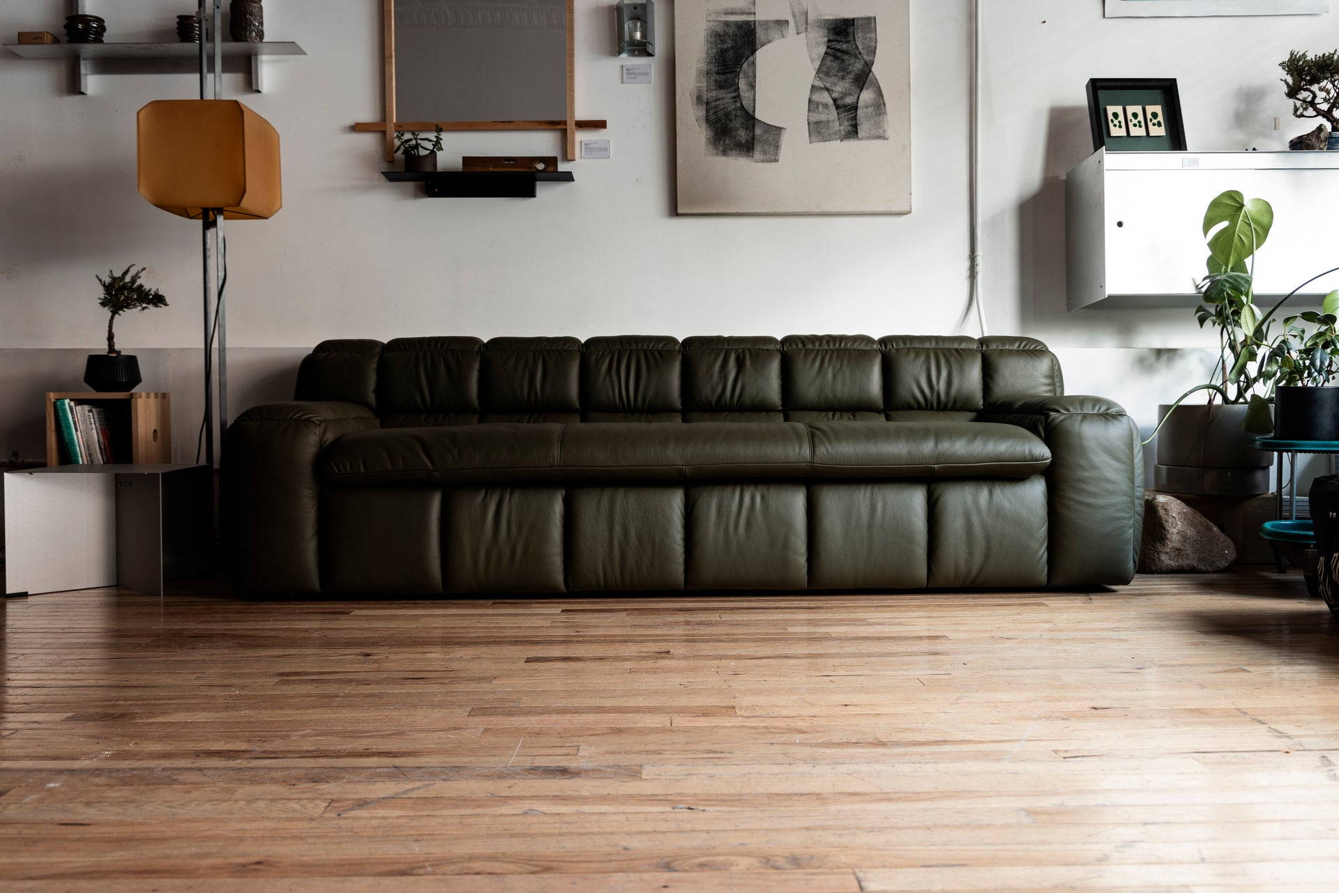 3-Seater ZE SOFA BY LICHEN NYC FOR KARIMOKU (Olive leather)