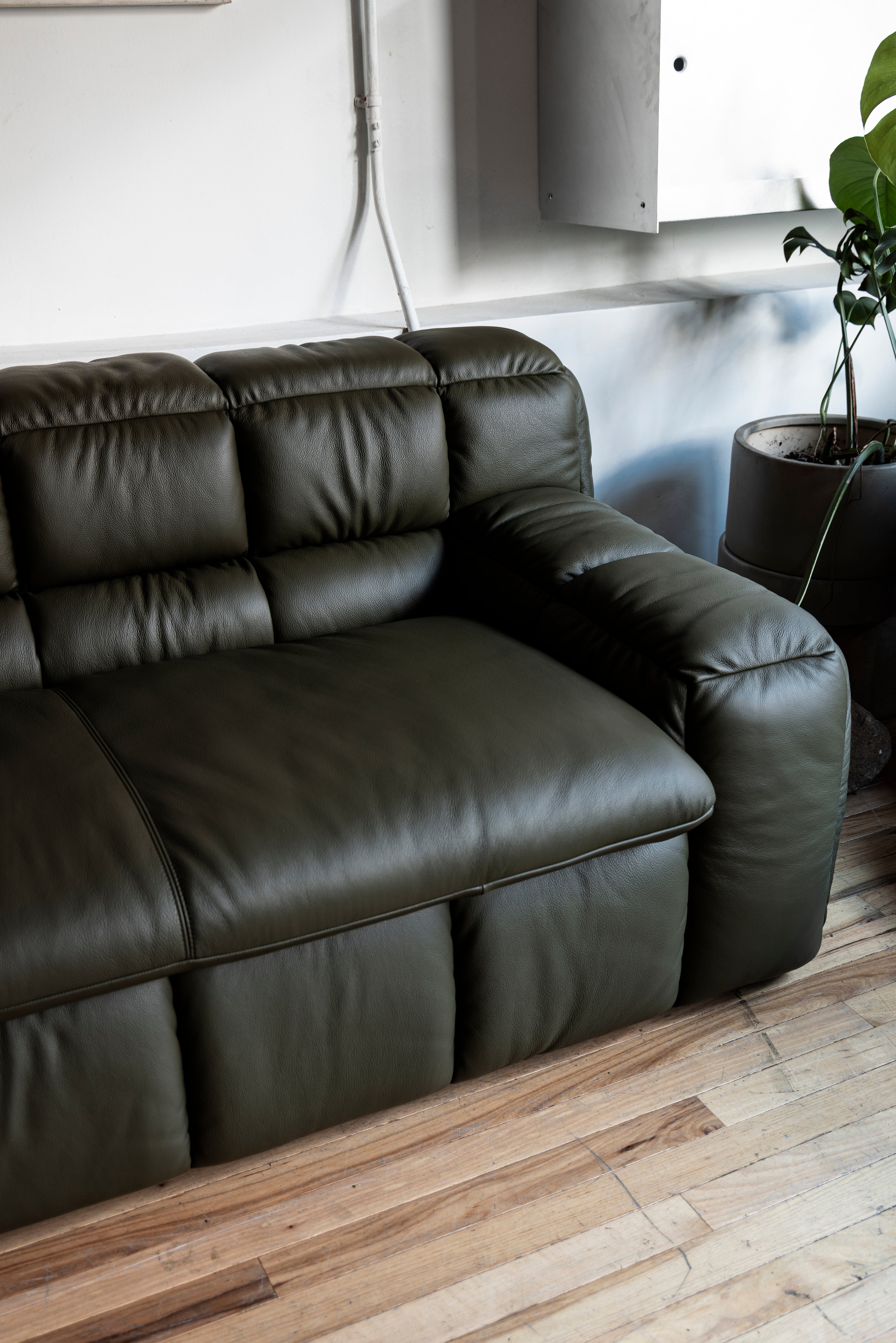 3-Seater ZE SOFA BY LICHEN NYC FOR KARIMOKU (Olive leather